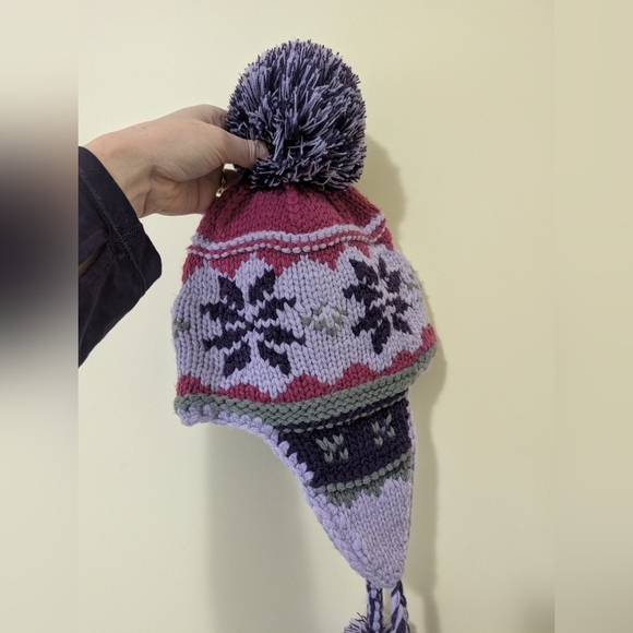 Cozy Knit Snowflake Hat - Pink and Purple - Picture 1 of 6